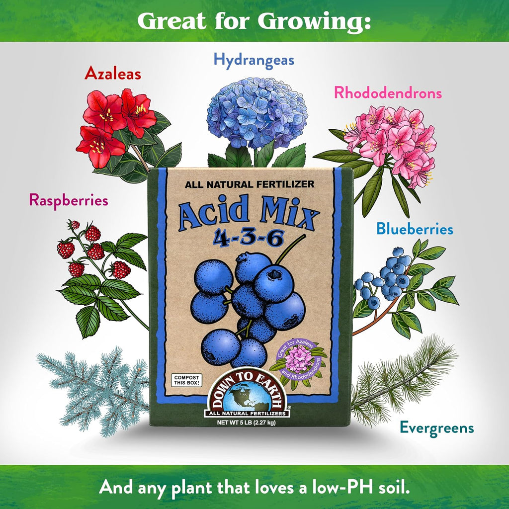 Down To Earth All Natural Fertilizers Organic Acid Mix - 4-3-6, 5 lb | Plant Food for Blueberries, Raspberries