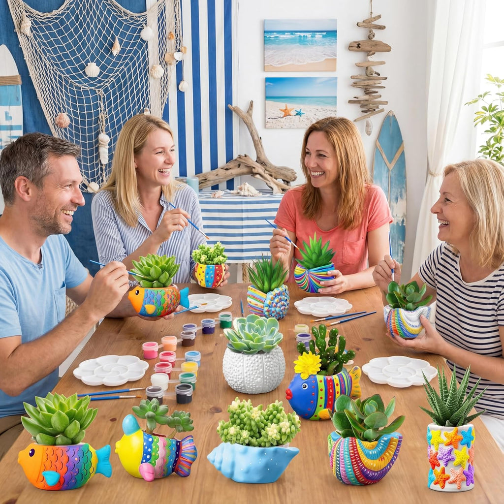 Hushee 12 Sets Ceramic Succulent Pots to Paint with Drainage | Paintable Succulent Plant Pots, 12 Styles, Small DIY
