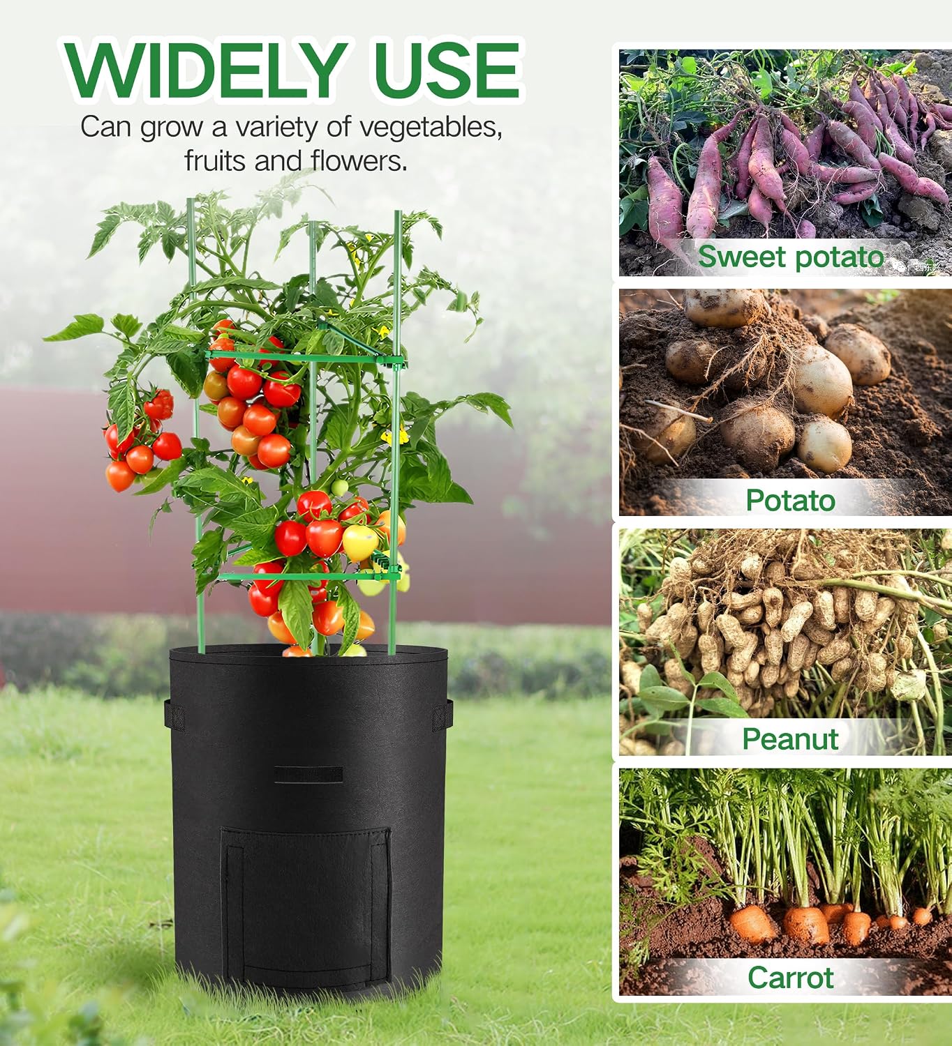6-Pack 15 Gallon Potato Grow Bags – Durable Nonwoven Fabric Planters with Reinforced Handles | Reusable Garden