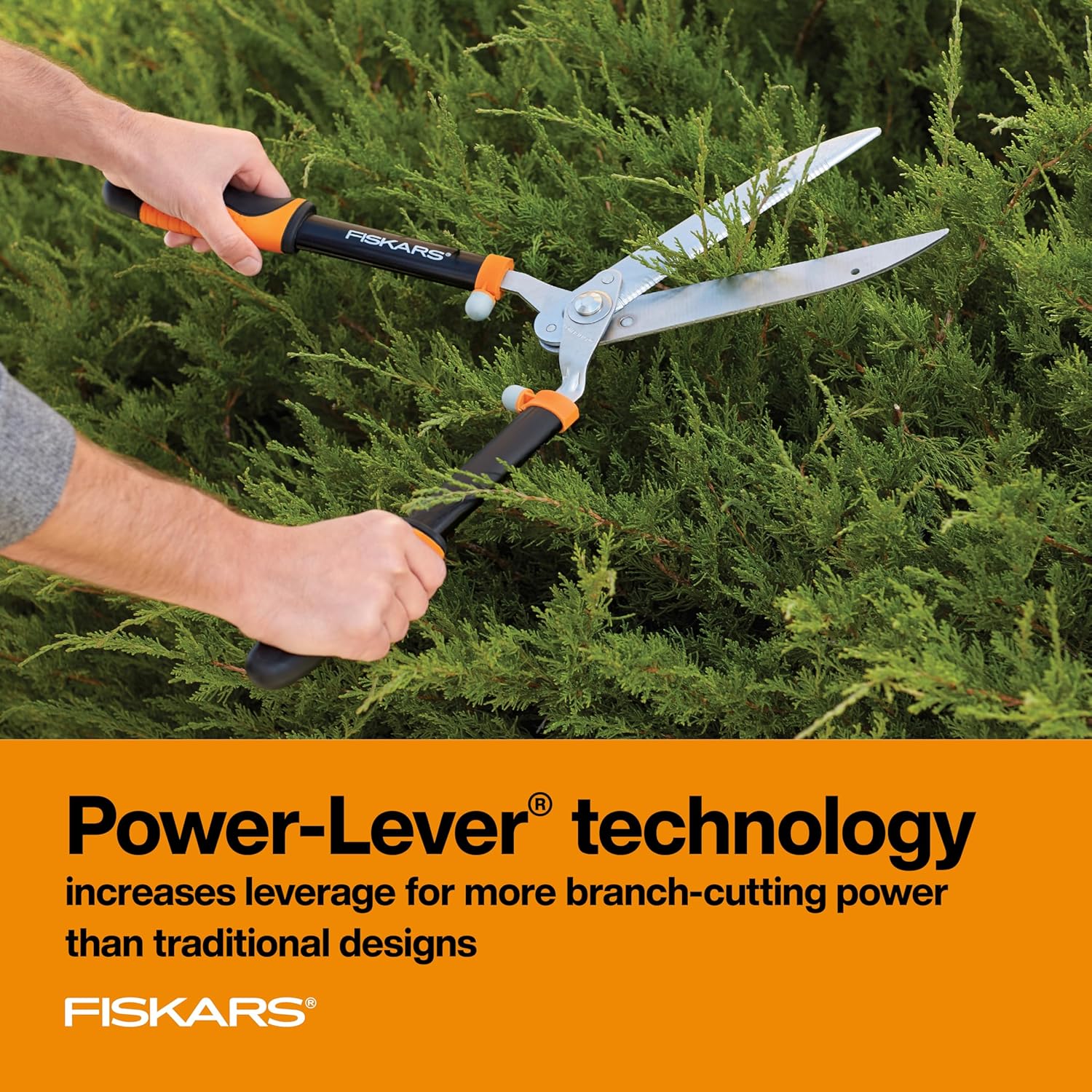 Fiskars 23" Power-Lever Garden Hedge Shears, Self-Sharpening Blades | Serrated Precision-Ground Steel Blades Grip
