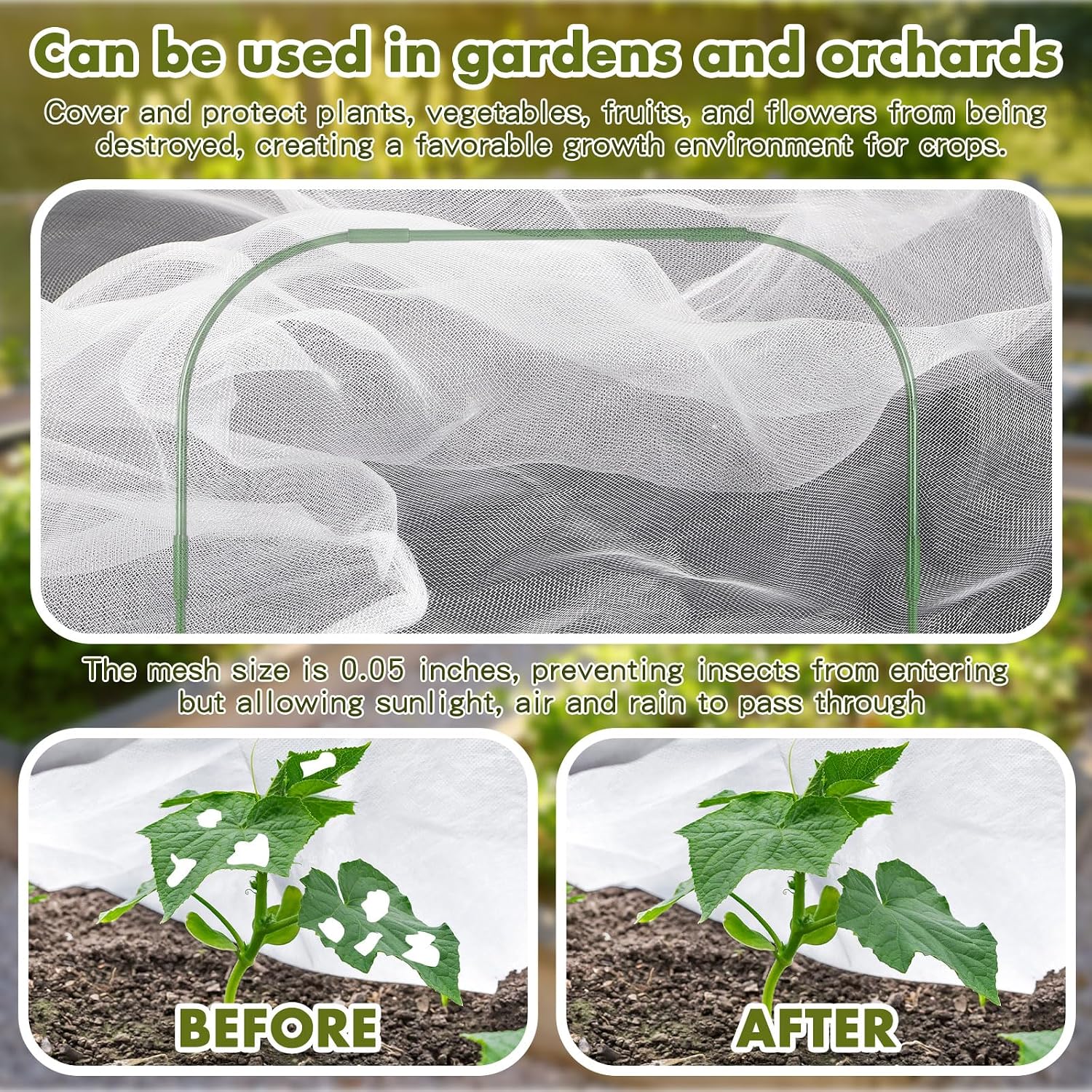 Woanger 2 Pack Garden Netting for Raised Beds Rectangular Pest Barrier with Hoops for Garden Protection Plant Mesh