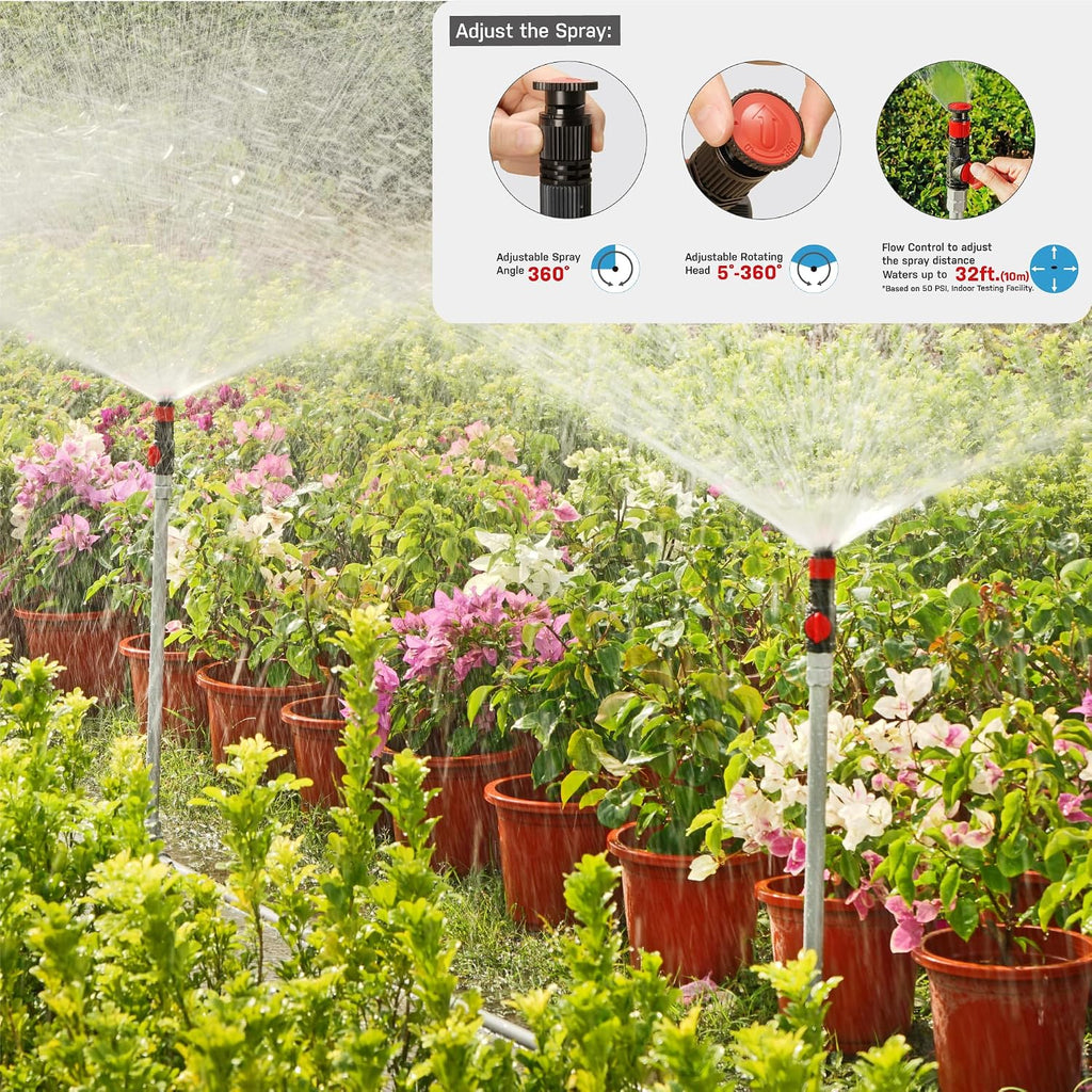 Eden 99989 Multi-Adjustable Sprinkler with Metal Extension Set (12 pcs), Connects to Most Standard (1/2 inch) Threaded