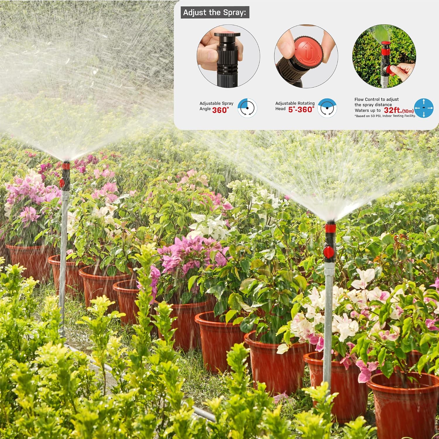 Eden 99989 Multi-Adjustable Sprinkler with Metal Extension Set (12 pcs), Connects to Most Standard (1/2 inch) Threaded
