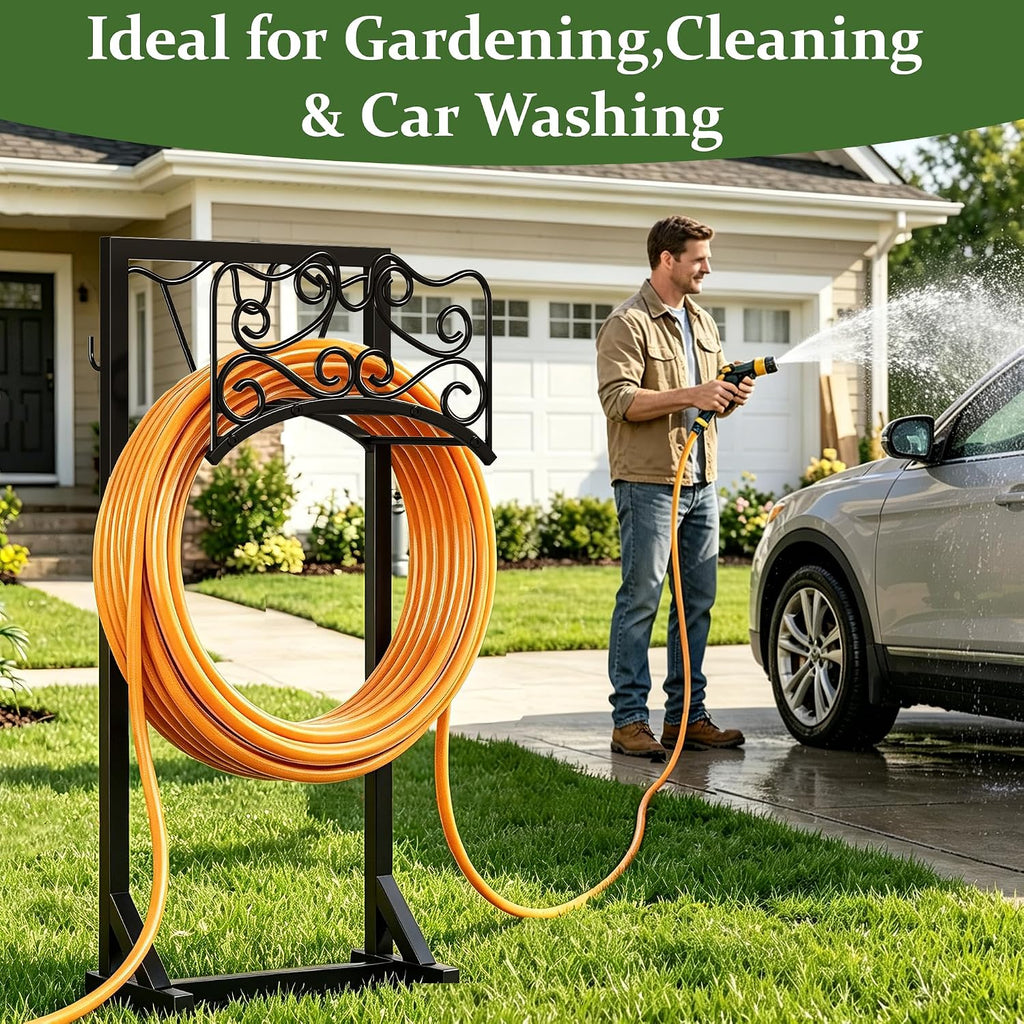 Garden Hose Holder Water Freestanding Heavy Duty Water Hose Holder for Outside with 4 Spikes