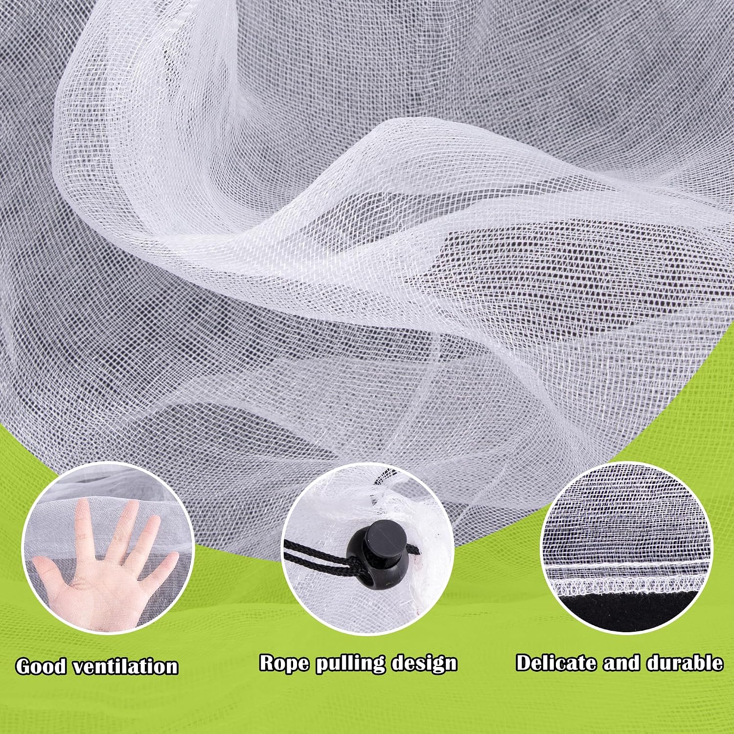 4 Pcs Insect Bird Barrier Tree Net with Drawstring, 4.9 x 3.2 Ft Garden Bird Netting Plant Cover, Fruit Tree Netting