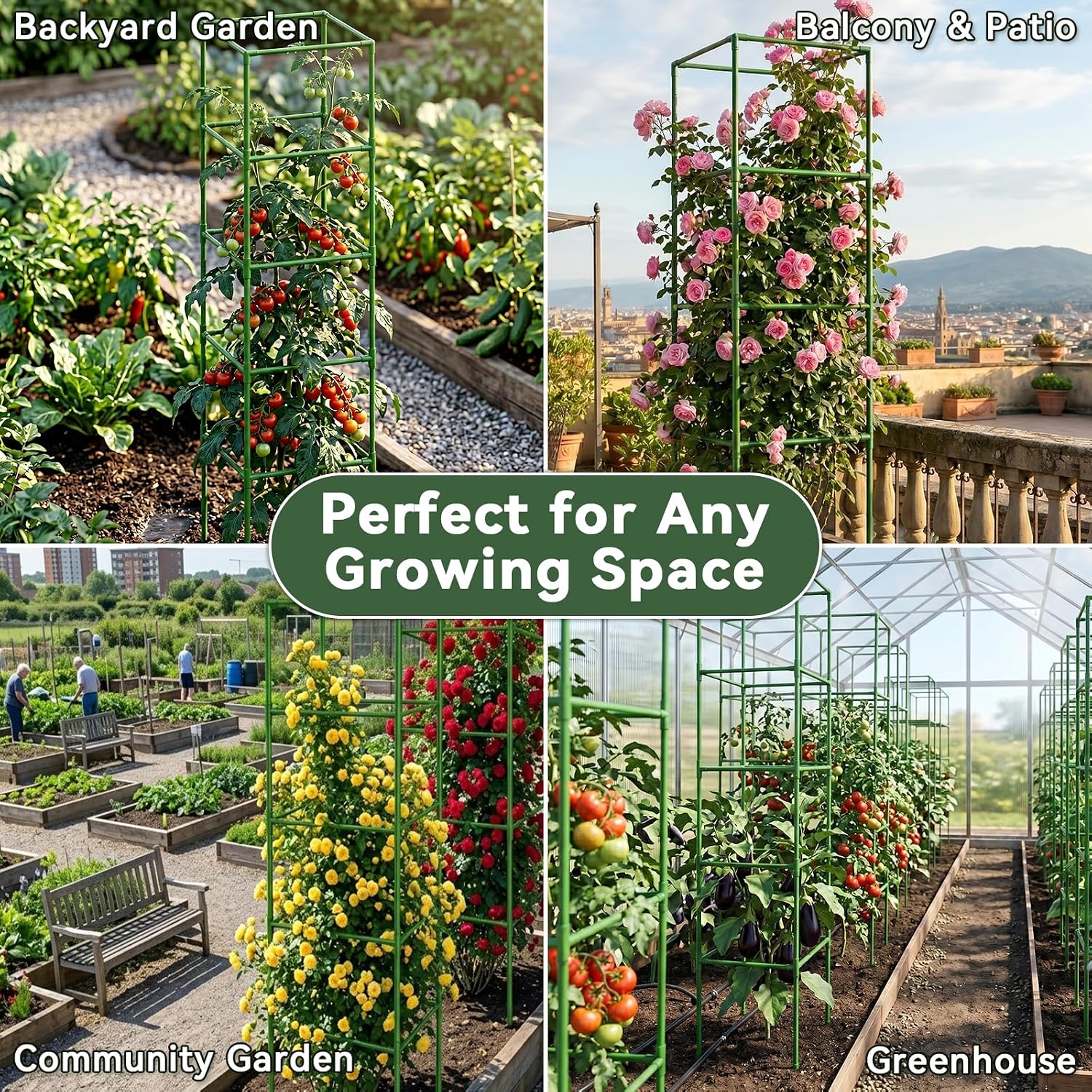 4 Pack 72" Tomato Cages for Garden, Heavy Duty Adjustable Plant Support | For Climbing Plants and Vegetables