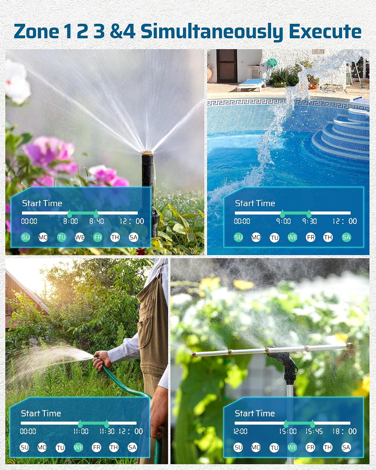 DEWENWILS Sprinkler Timer 4 Zone, with Rain Delay/Manual/AUTO Irrigation | 120Psi Pressure, Independent Control