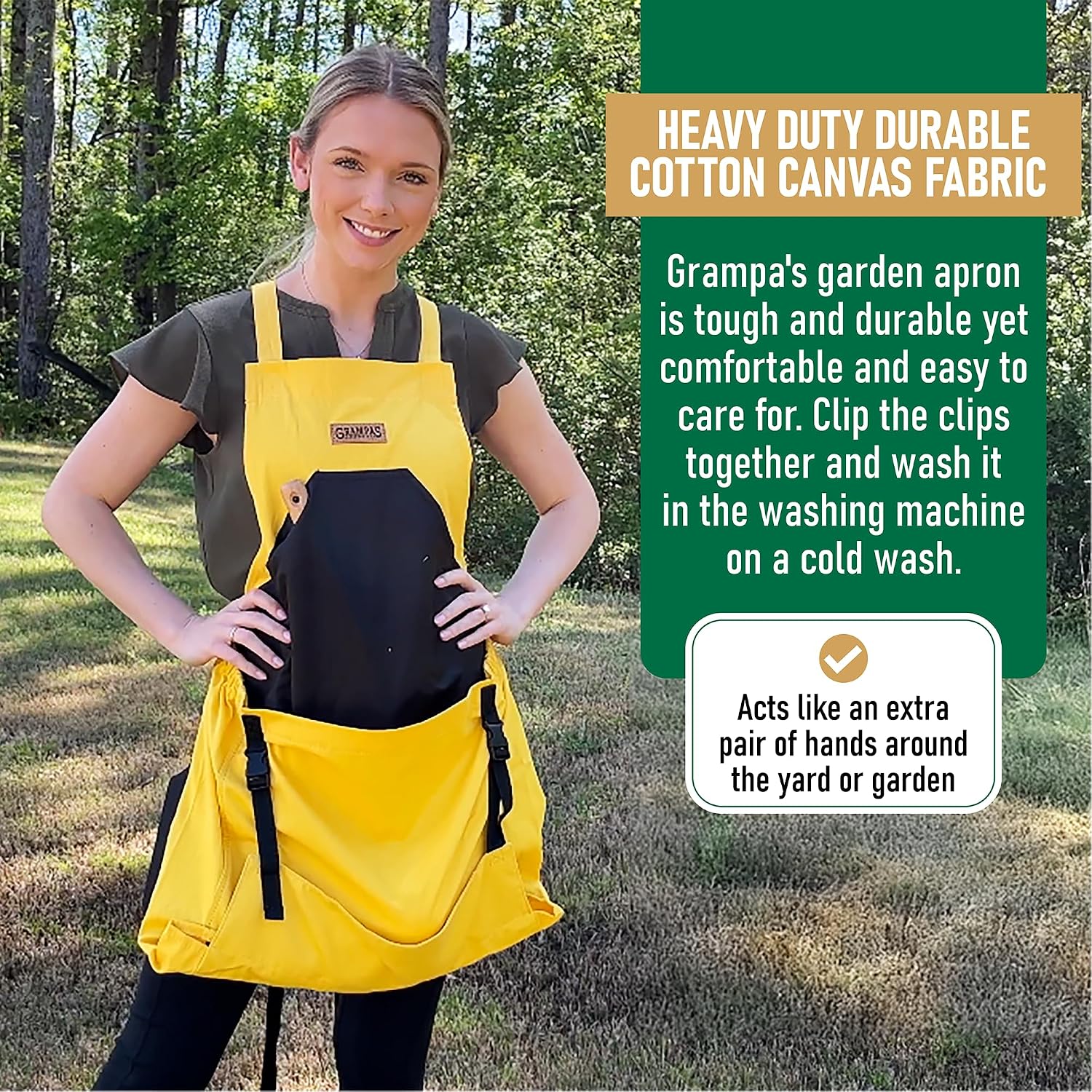 Grampa's Gardening Apron Cross Back Garden Apron with Large Pockets | Adjustable Straps • Harvest Apron • Hands-Free
