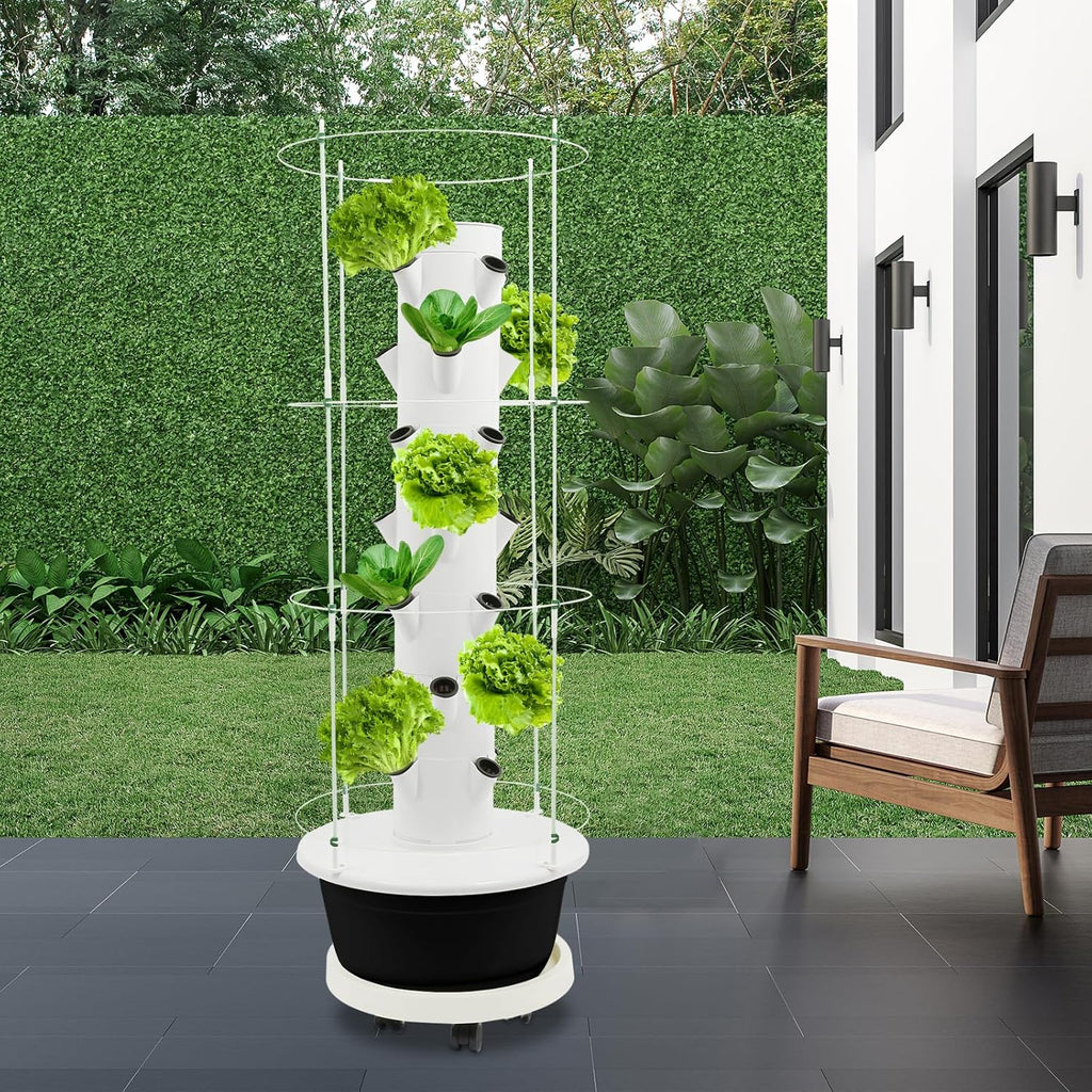 28 Pods Hydroponics Growing System kit, 7-Layer Movable Vertical Hydroponic Tower with Pump Timer Climbing Support