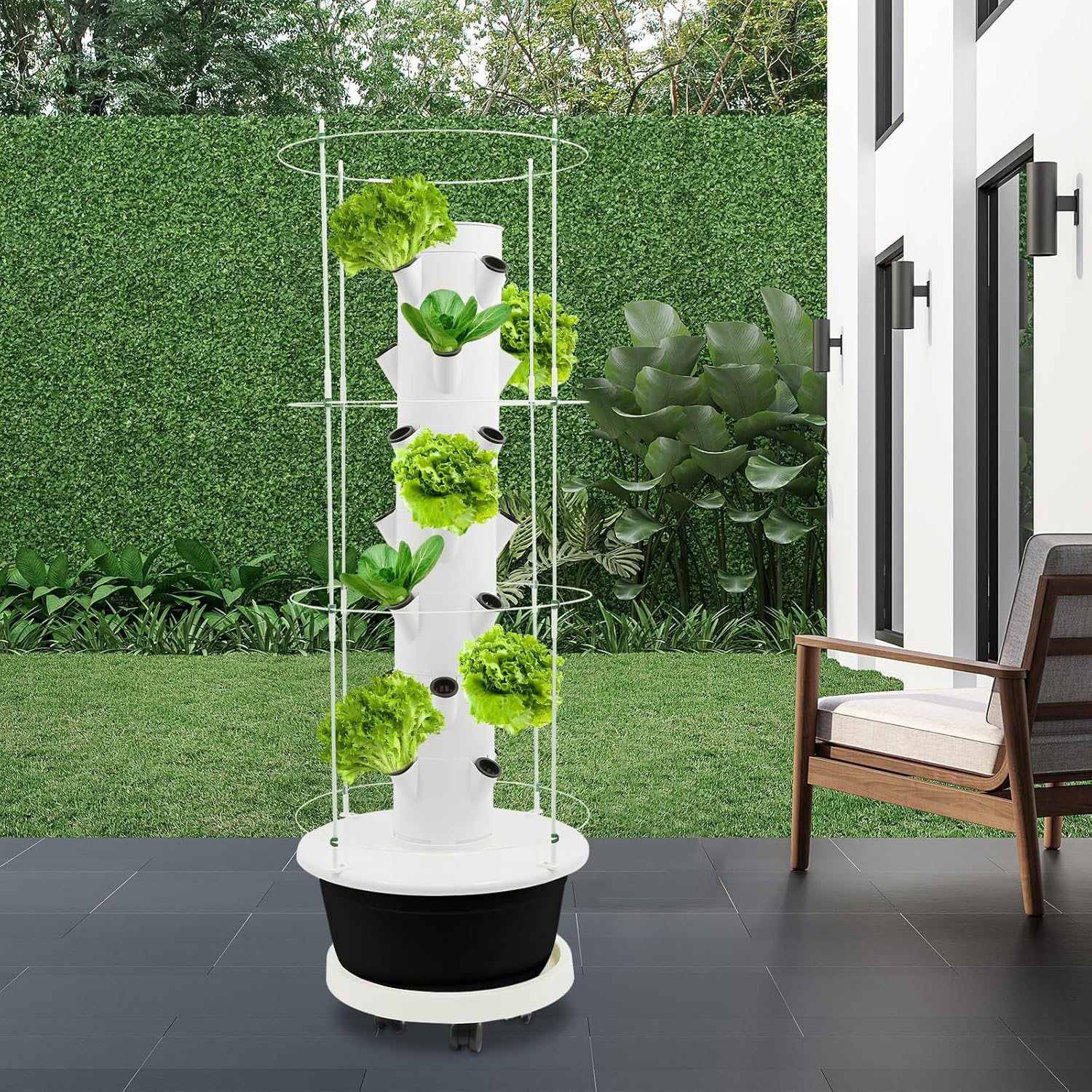 28 Pods Hydroponics Growing System kit, 7-Layer Movable Vertical Hydroponic Tower with Pump Timer Climbing Support