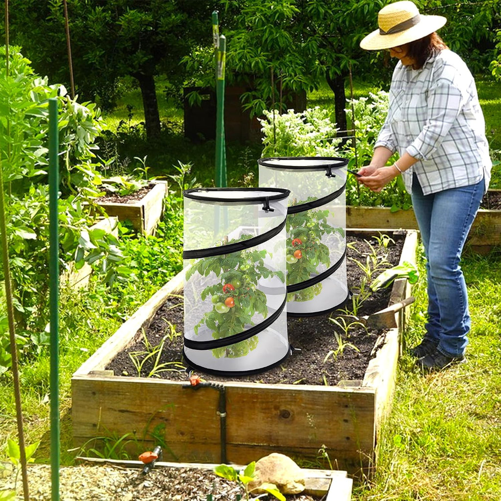 4 Pcs Pop Up Insect Barrier Plant Cover Net, 19.6" x 11.8" Round Foldable Plant Protectors Mesh Plant Enclosure, Garden