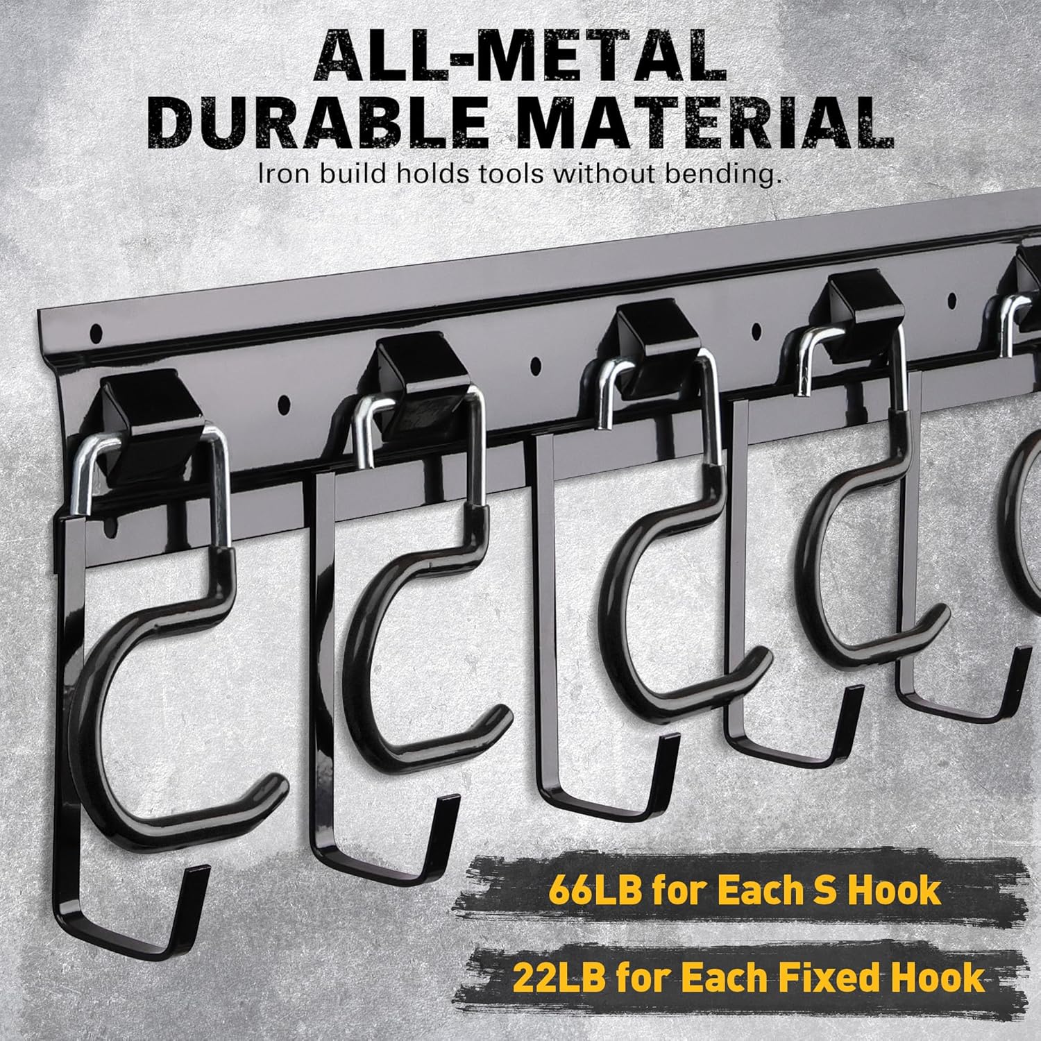 68'' All Metal Adjustable Garden Tool Organizer: Garage Tool Organizer Wall Mount with Black Hooks, Garage Organizers