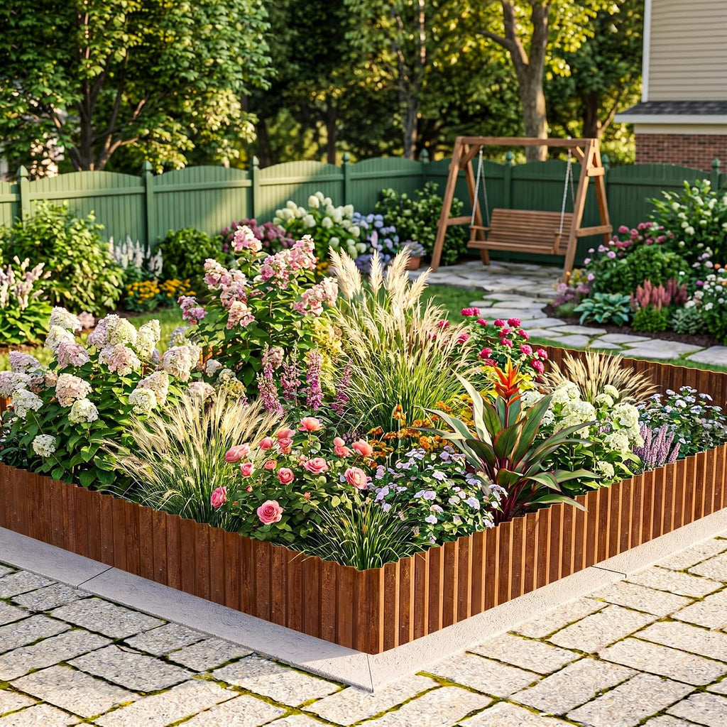 MTART Metal Garden Edging for Landscaping, Sturdy Corrugated Edging Border for DIY Flower Bed, Lawn and Landscape