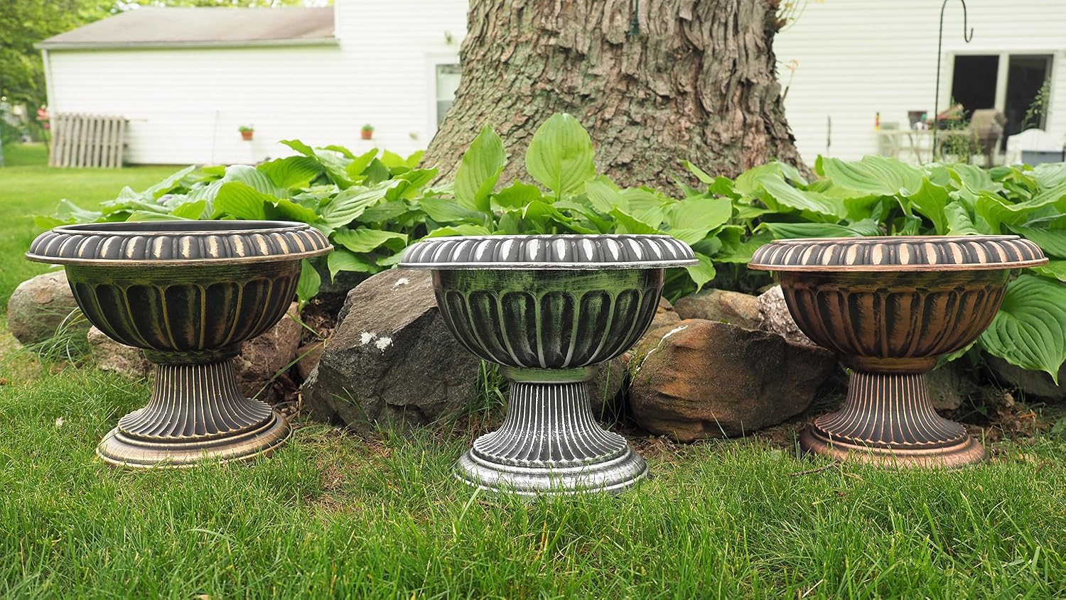 Ludu Fancy Urn Planter with Rustic Look (2 Count) Small Flowerpot for Indoor, Outdoor use with Wide Base for Garden