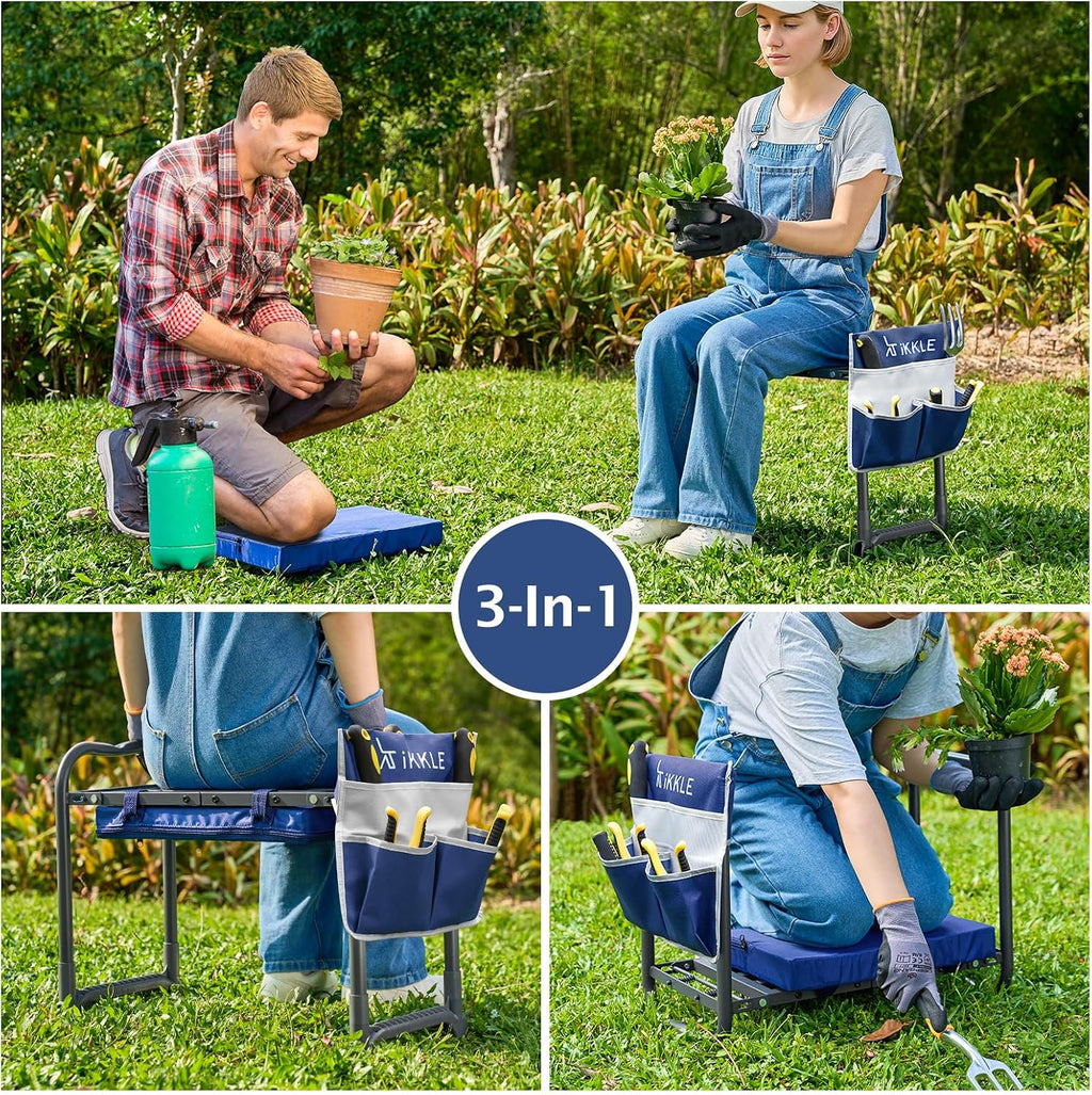 ikkle Heavy Duty Garden Kneeler and Seat, 838LB+ Capacity | Gardening Stool with Thicken & Widen Soft Kneeling Pad