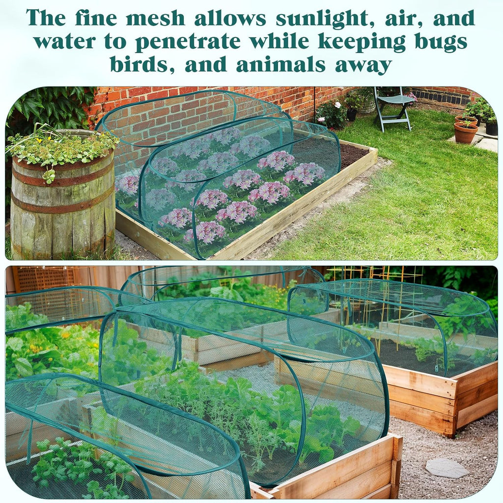 4 Pcs 39" x 18" x 16" Pop up Garden Mesh Plant Cover Outdoor Plant Protector Garden Row Raised Bed Cover with Ground