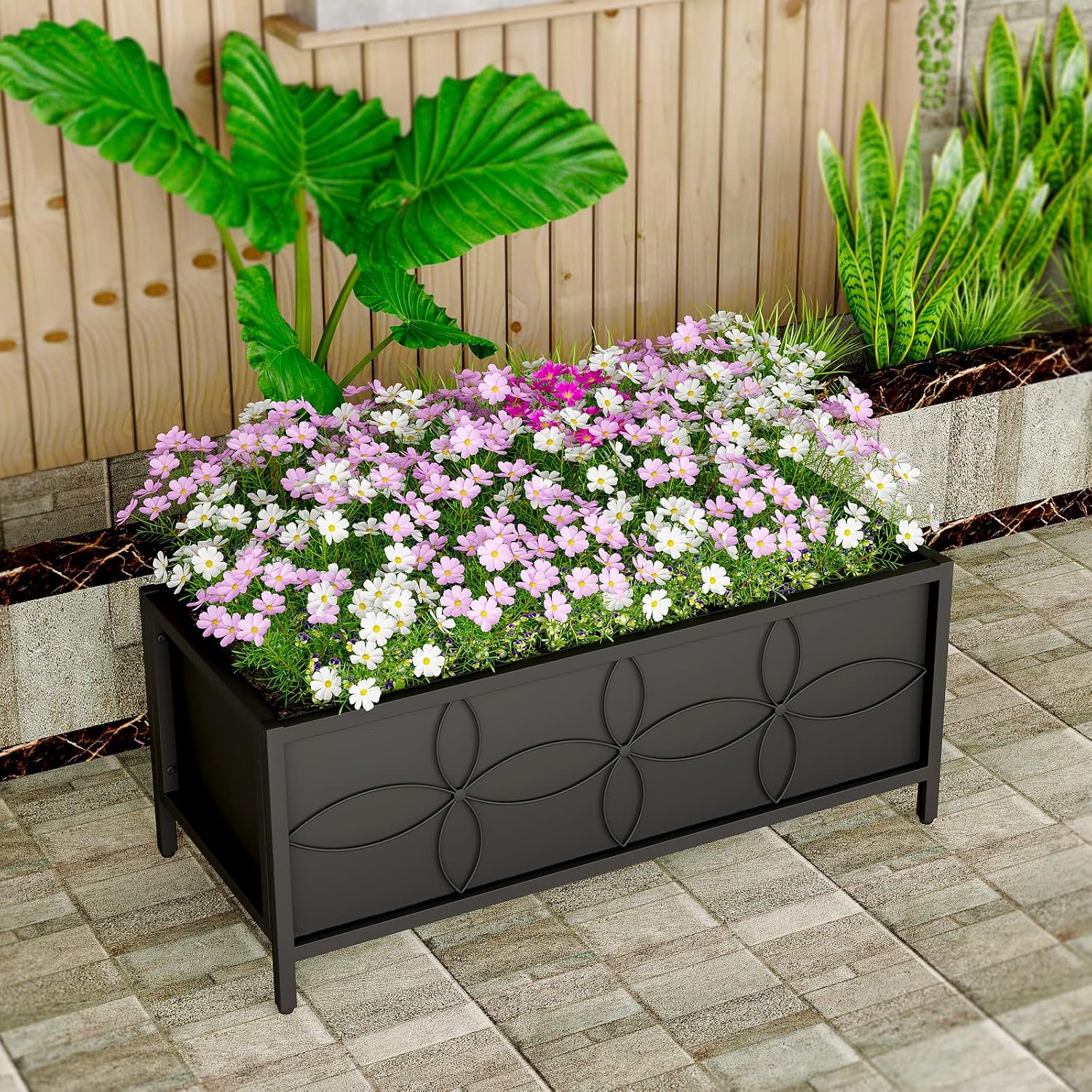 Zhongma Sturdy Raised Garden Bed with Inner Fabric Liners for Vegetables Flower, Planter Box for Backyard Patio