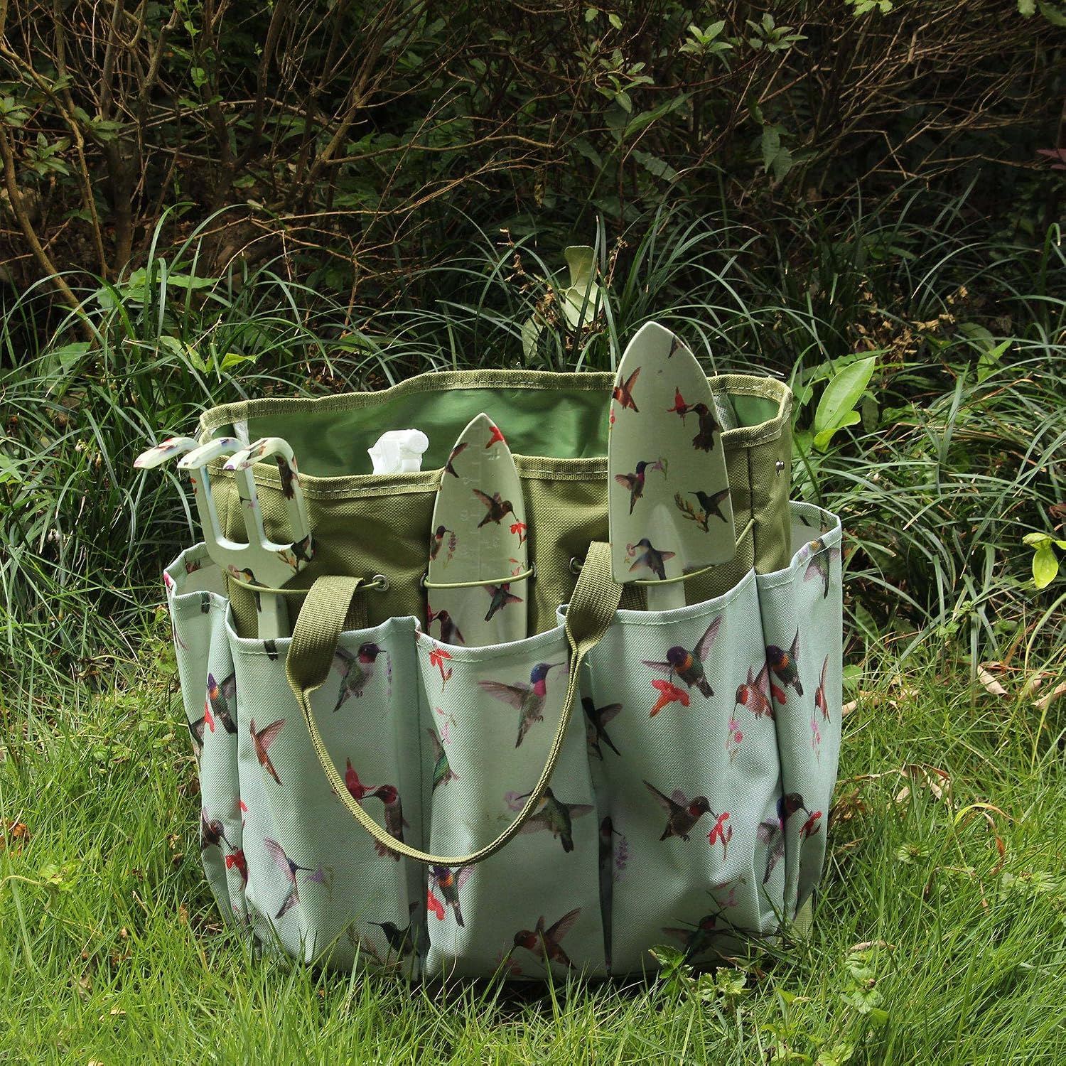 Garden Tool Set with Hummingbird Print, Heavy Duty Gardening Hand Tools with Garden Tool Bag,Gardening Gifts for