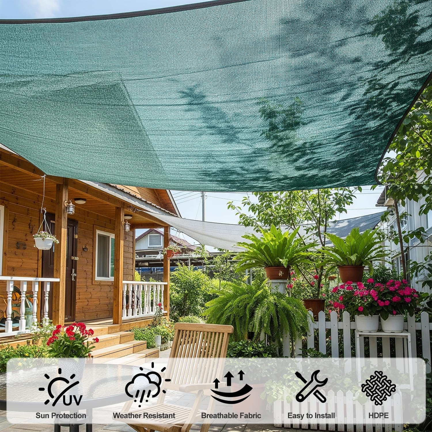 SUNNY GUARD Sun Shade Cloth, 20 x 20 FT Green HDPE Mesh | 35-45% Breathable shade cover creates a cooler space for