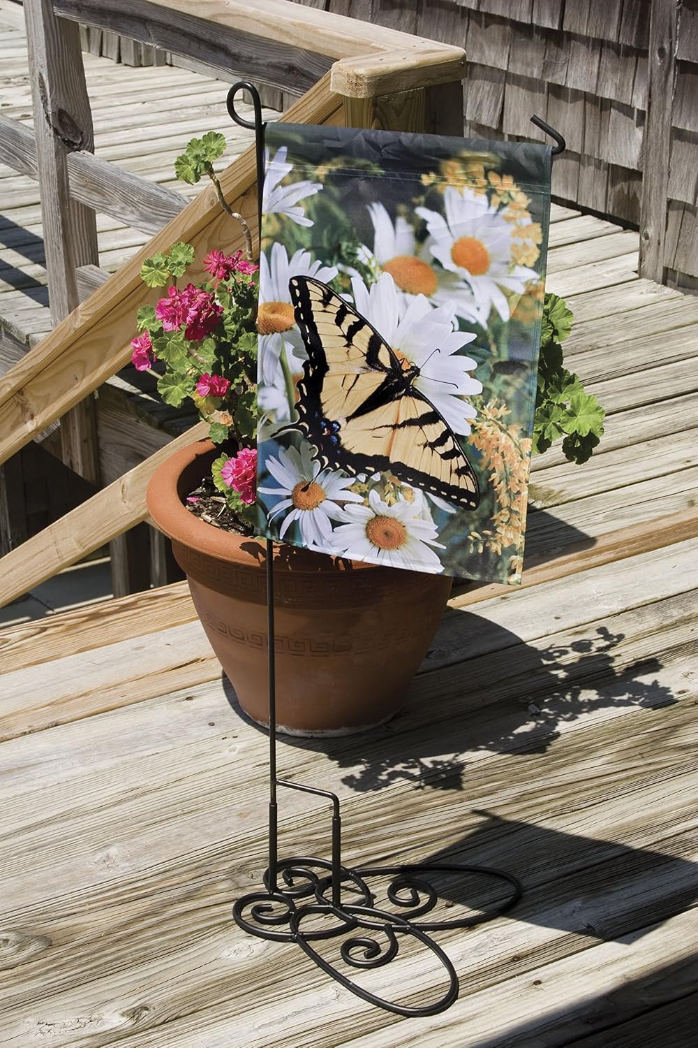Evergreen Flag Black Iron Cemetery Garden Flag Stand - 15”W x 28”H