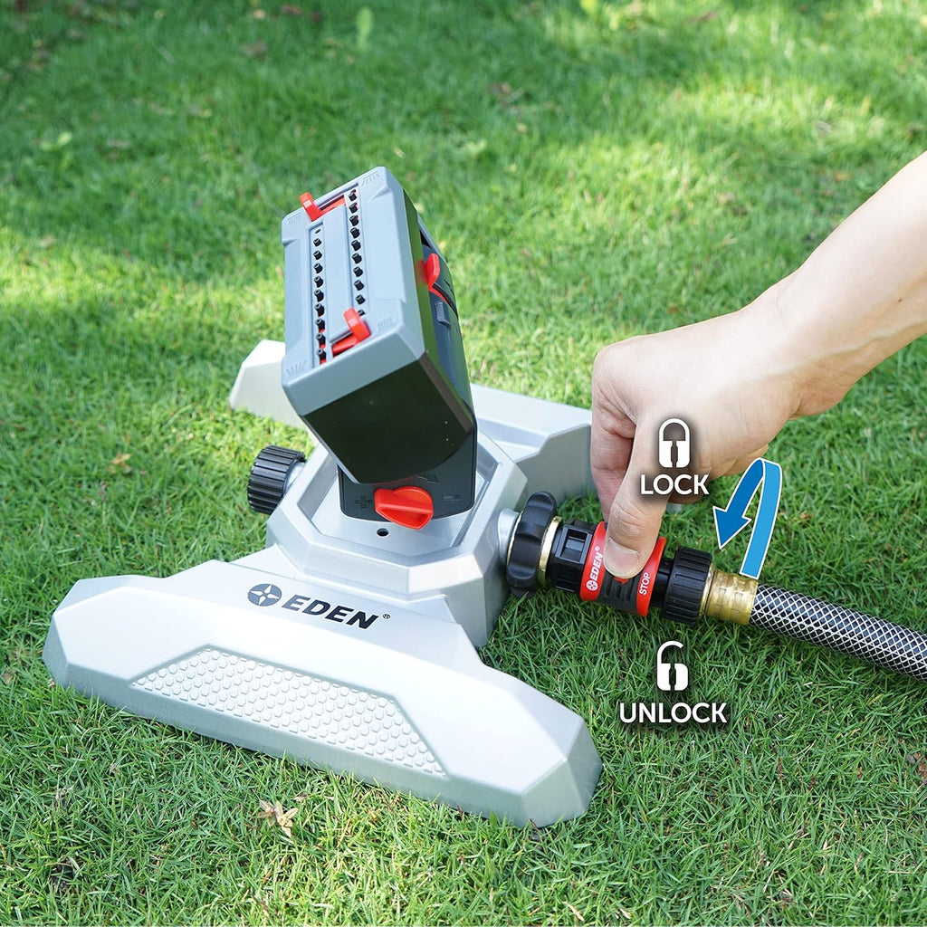 Eden 94127 Metal Adjustable 4-Way Mini Turbo Oscillating Sprinkler W/Quick Connect Starter Set, 20 Nozzle, Covers up to