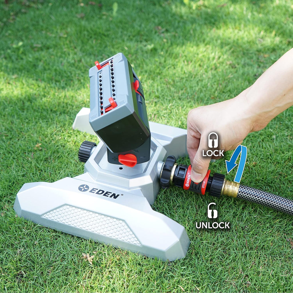 Eden 94127 Metal Adjustable 4-Way Mini Turbo Oscillating Sprinkler W/Quick Connect Starter Set & 95210 Premium Garden