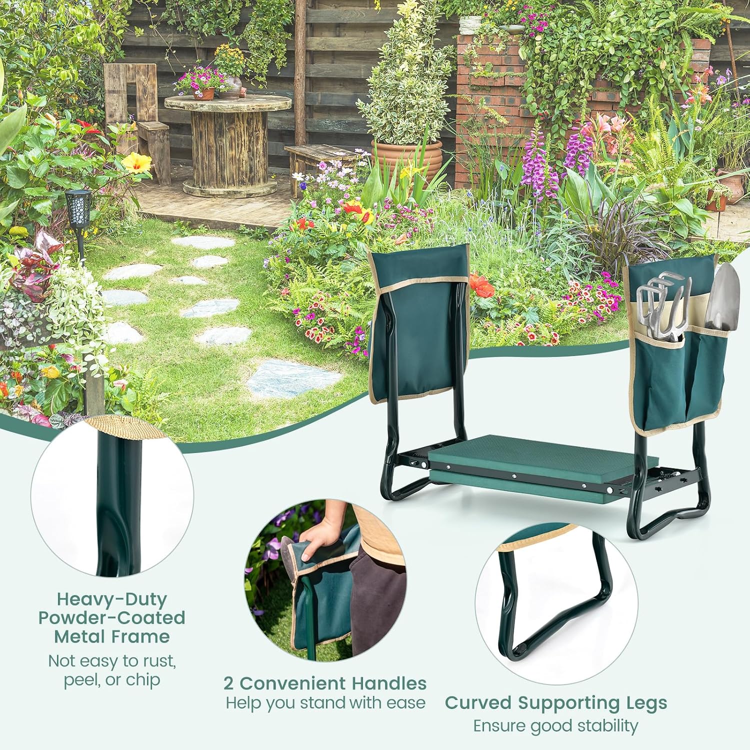 Goplus Garden Kneeler and Seat, Foldable Garden Bench for Kneeling & Sitting, Widened 8" EVA Soft Foam Pad, Heavy-Duty