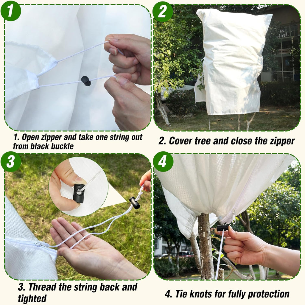 Gardzen 5-Pack Heavy Duty Plant Covers Freeze Protection, 54”×72” | Drawstring Tree Cover with Zipper, Winter Freeze