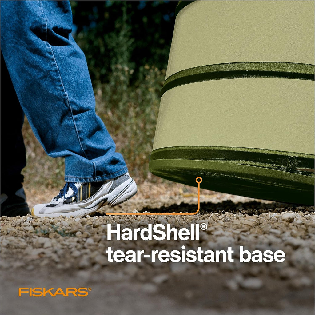 Fiskars Kangaroo Collapsible Garden Bag with Heavy Duty Hardshell Bottom for Leaf and Yard Waste, 30-Gallon Reusable
