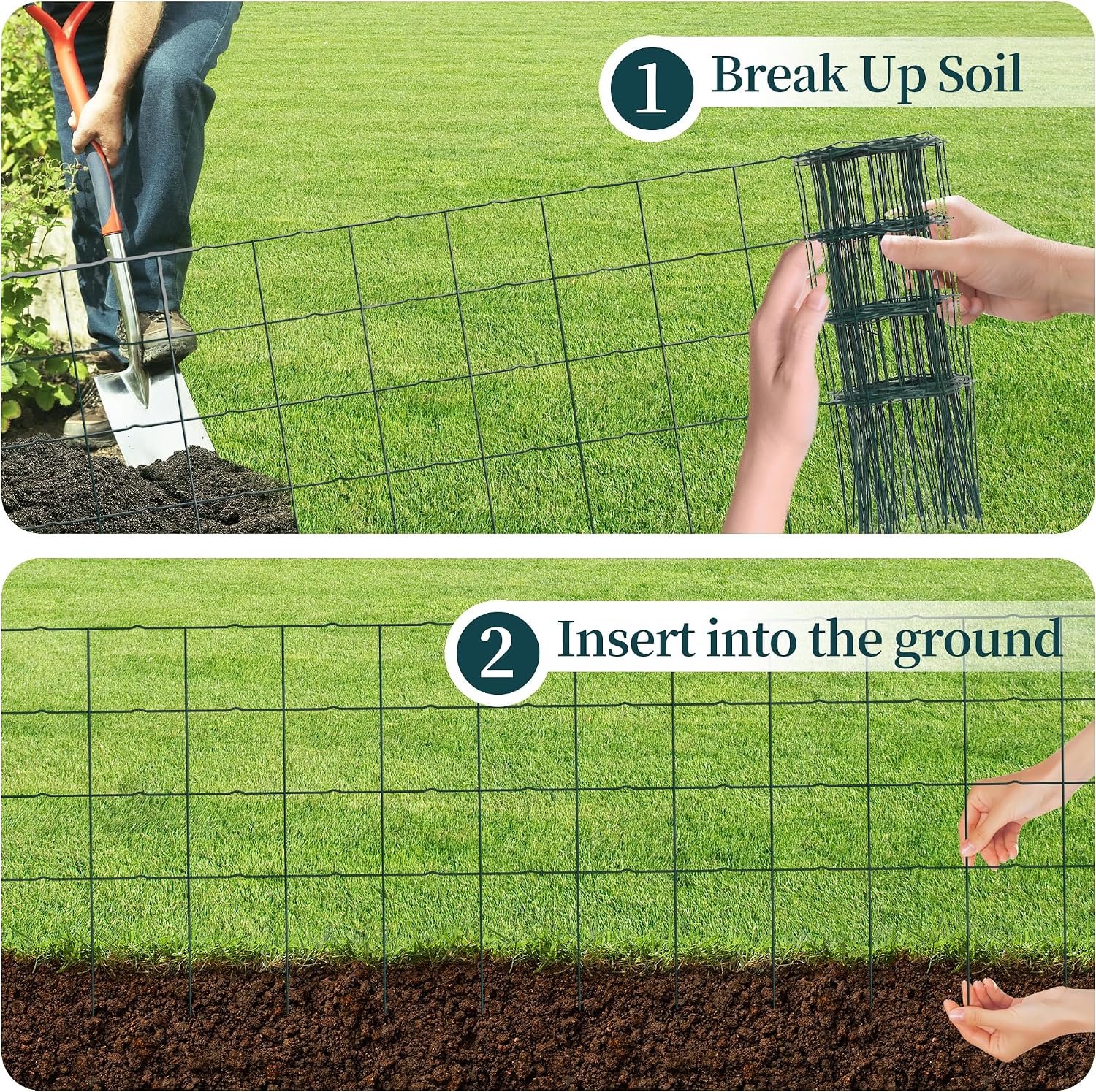 PROWORX Green Small Garden Fence Border Flat Wire Fencing 14”x40’(2 Rolls) | 2 Pack Metal Folding Decorative Flower Bed