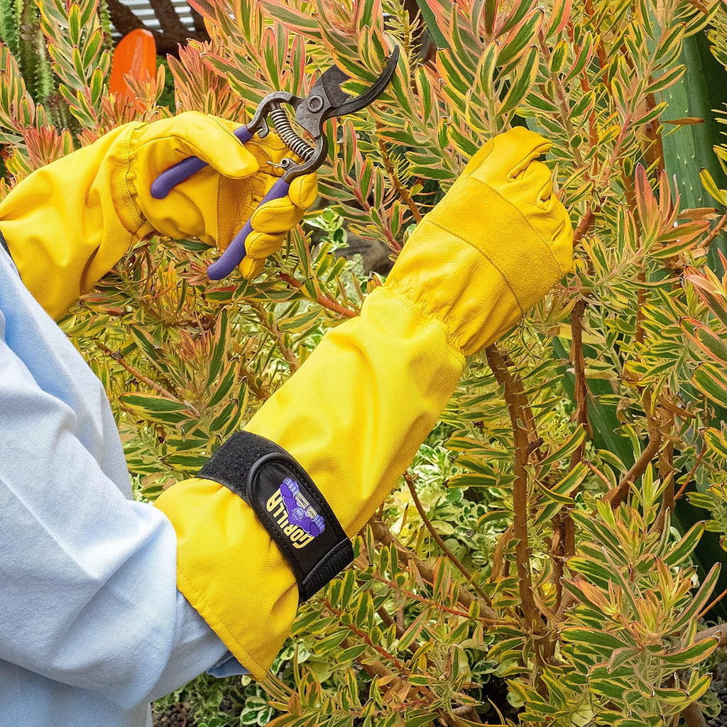 Gardening Gloves Lightweight Tough Heavy Duty Long Sleeve Leather Pruning Gloves with Adjustable Strap