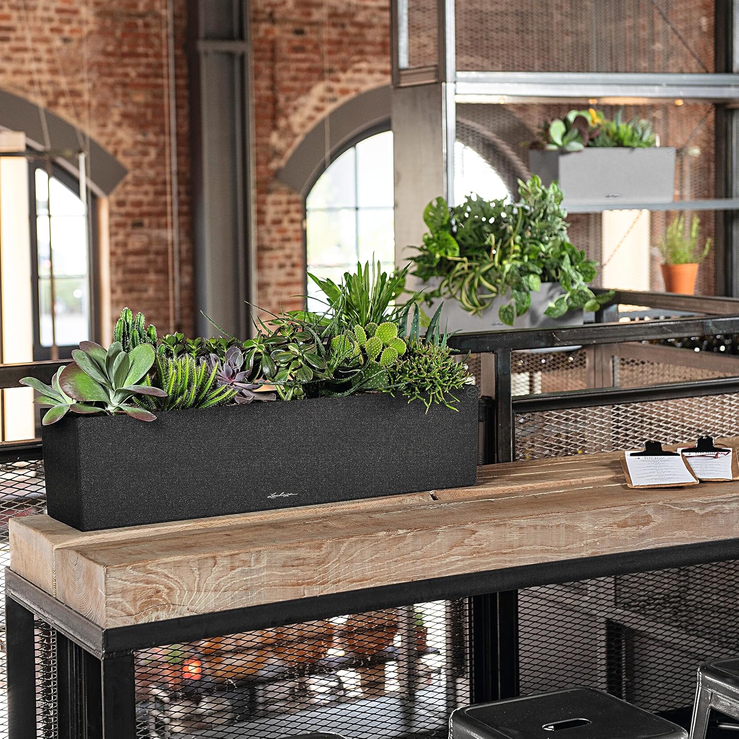 BALCONERA Stone 80 Graphite Black, Self-Watering Window Box (Railing Planter), H7.5 L31.1 W7.5 in