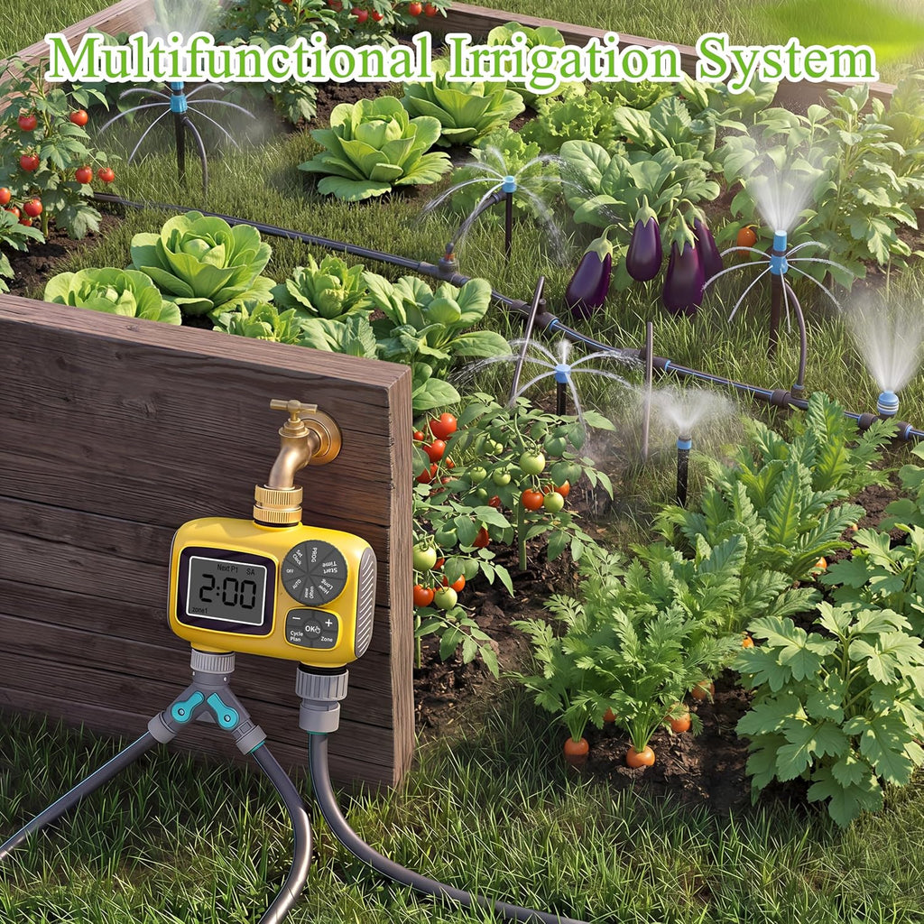 150FT Drip Irrigation System Kit with 2 Zone Water Timer for Garden | High-Flow Mainline Automatic Watering System