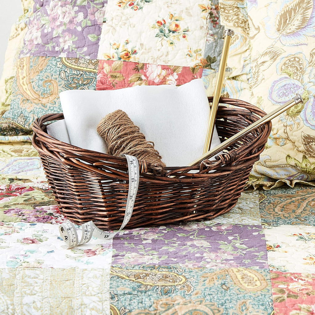 Wald Imports - Small Wicker Basket with Handle - Dark Brown Hand Woven Harvest Basket - Wicker Flower Basket for