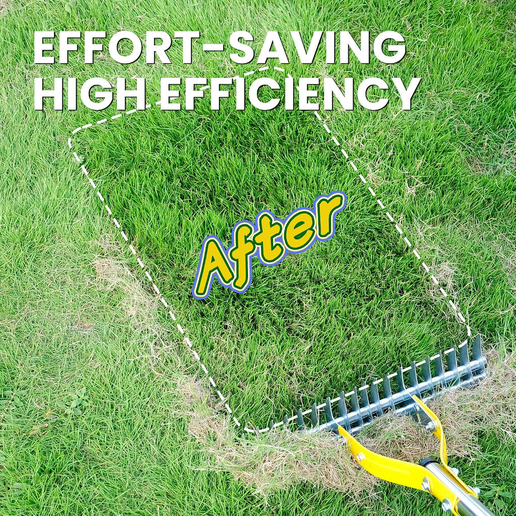 Thatch Rake for Lawn with 74inch Handle, 15 inch Dethatcher Rake for Grass to Cleaning Dead Grass, Efficient Steel