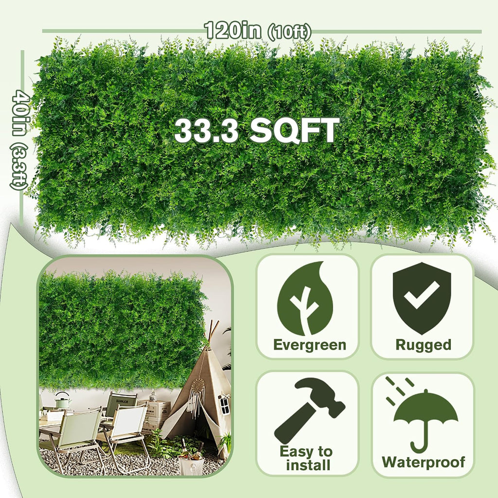 40"x120" (33.5 SQFT) Greenery Faux Grass Wall Hedge Backdrop | UV Resistant Green Leaves Faux, Garden Indoor Outdoor