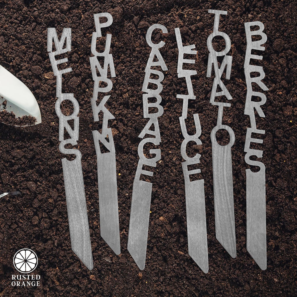 Spell It Out Personalized Metal Garden Plant Markers - Set of 7 - 80 Plant Varieties - Vertical Stacked Name Stakes for
