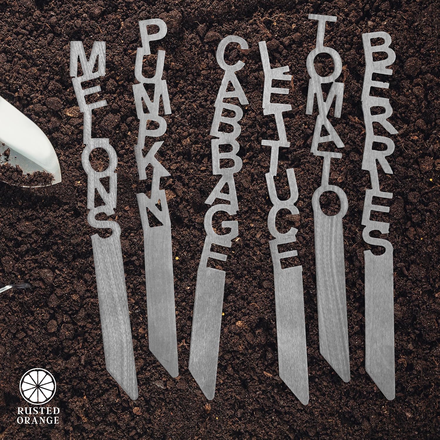 Spell It Out Personalized Metal Garden Plant Markers - Set of 7 - 80 Plant Varieties - Vertical Stacked Name Stakes for