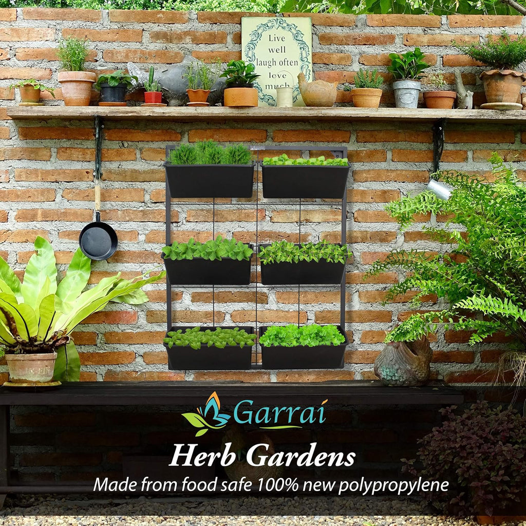 Vertical Wall Planter with 6 Removable Pots for Indoor or Outdoor | Wall mounted planter with metal frame and 6