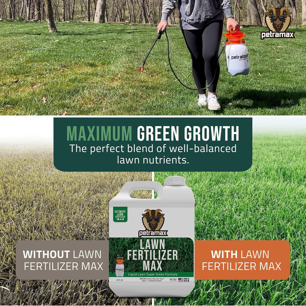 PetraMax Liquid Lawn Fertilizer for Lawns Concentrate - Liquid Fertilizer for Lawns, Food for Grass - 16-4-8 High