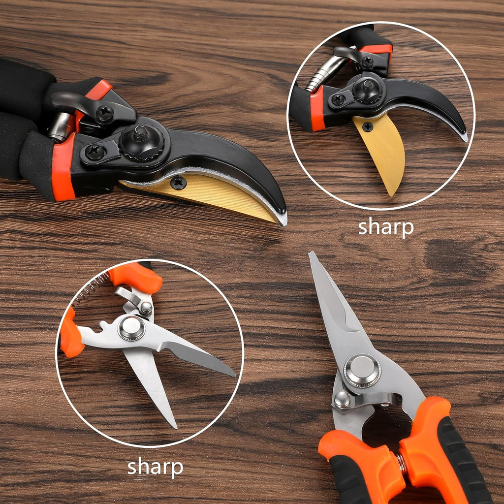 5 pack Garden Pruning Shears Stainless Steel Blades, Handheld Scissors Set with Gardening Gloves,Heavy Duty Garden