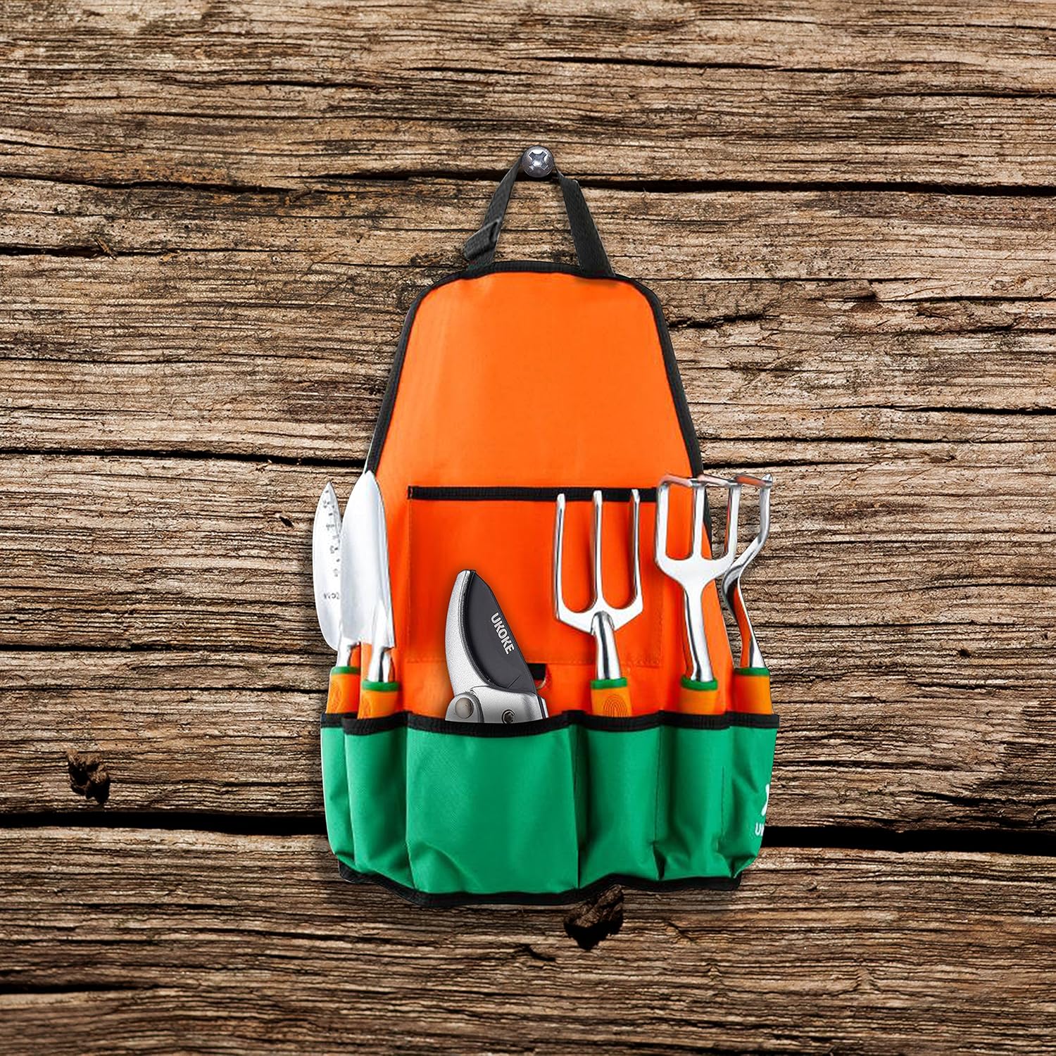 UKOKE Garden Tool Set, 12 Piece Aluminum Hand Tool Kit, Garden Canvas Apron with Storage Pocket, Outdoor Tool, Heavy