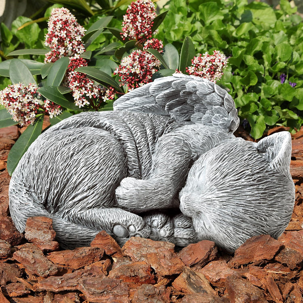 Cat Memorial Stone - Peaceful Sleeping Kitten Angel Statue for Garden, Remembrance, Grave Marker, and Loss - Pet