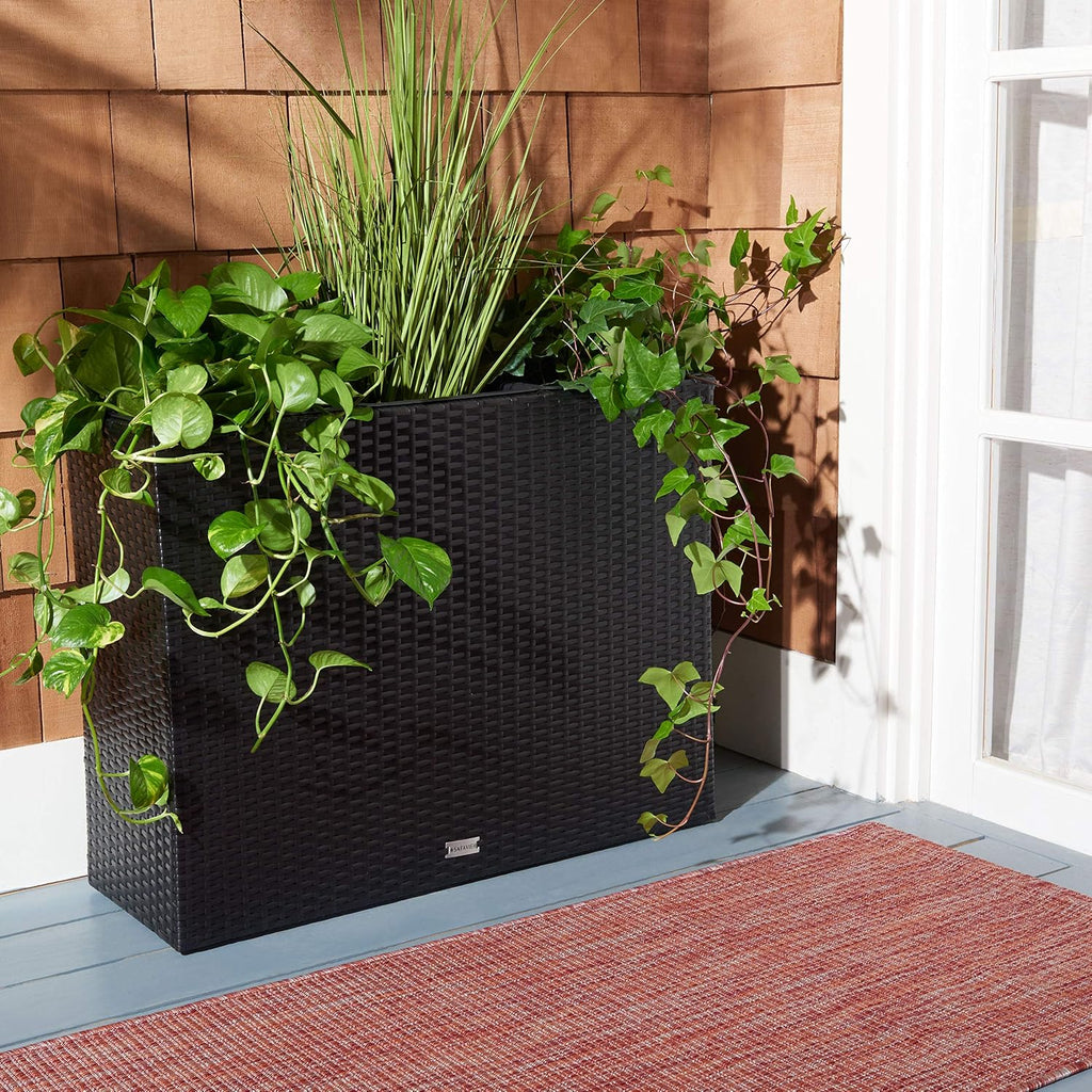 SAFAVIEH Outdoor - Rita Black Wicker 3-Tier Plant Stand with Baskets, Vertical Flower Rack Planter Shelf for Patio