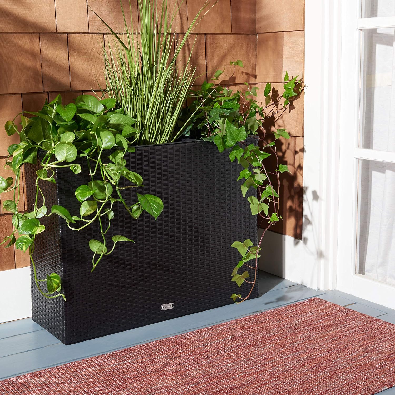 SAFAVIEH Outdoor - Rita Black Wicker 3-Tier Plant Stand with Baskets, Vertical Flower Rack Planter Shelf for Patio