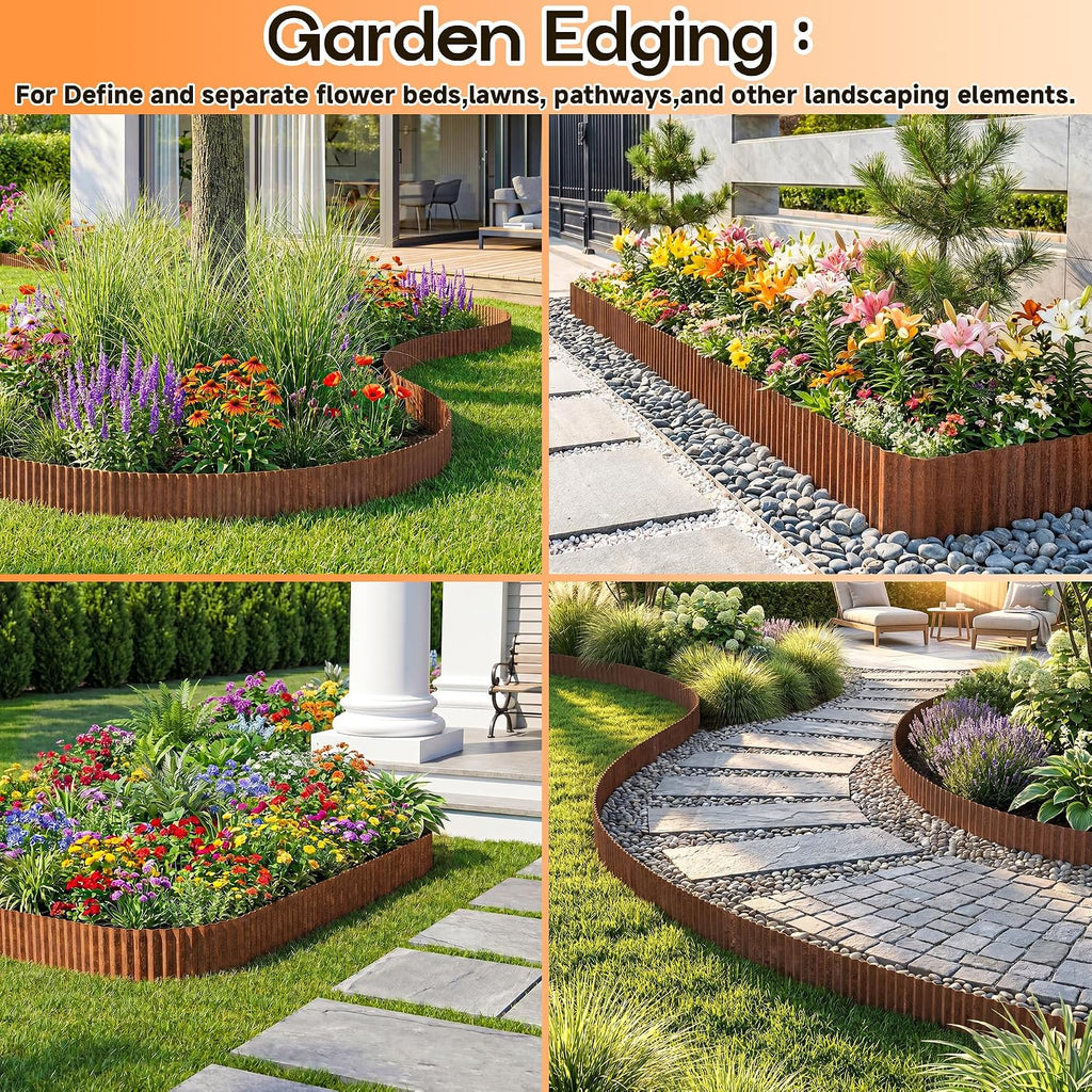 MTART Metal Garden Edging for Landscaping, Sturdy Corrugated Edging Border for DIY Flower Bed, Lawn and Landscape