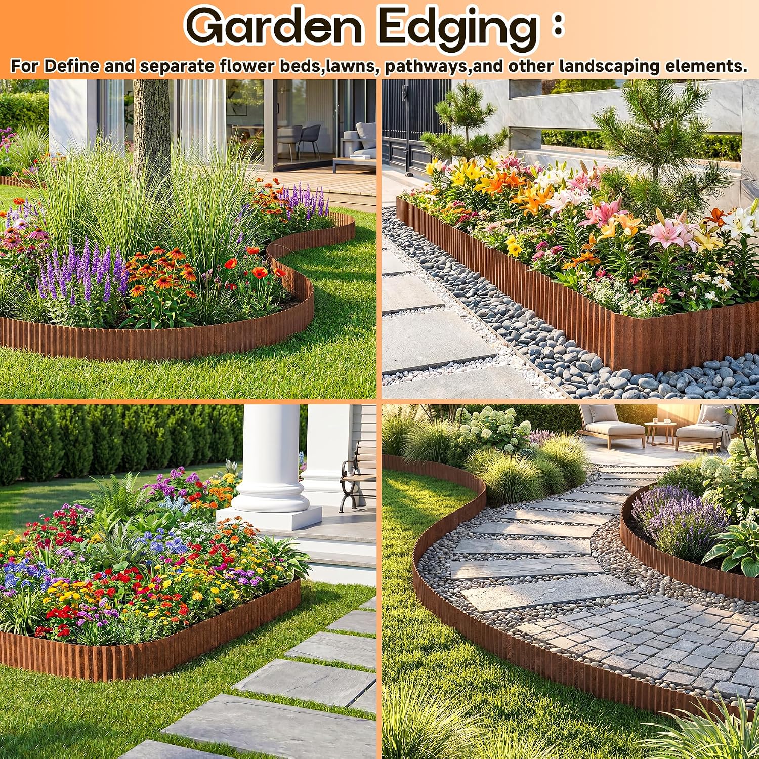 MTART Metal Garden Edging for Landscaping, Sturdy Corrugated Edging Border for DIY Flower Bed, Lawn and Landscape