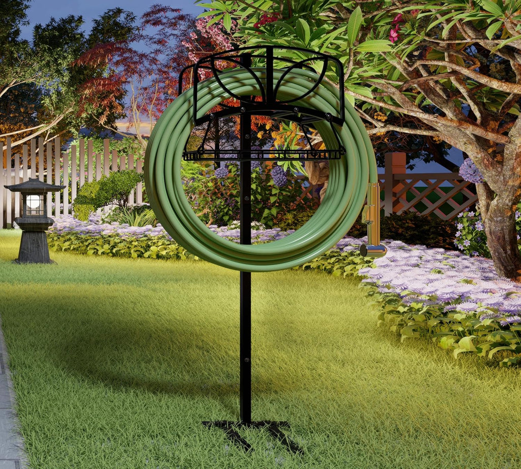 Fire Beauty Garden Hose Holder with Storage Basket,Heavy-Duty,80+ lb Capacity,Rust-Proof Stainless Steel,Organizes