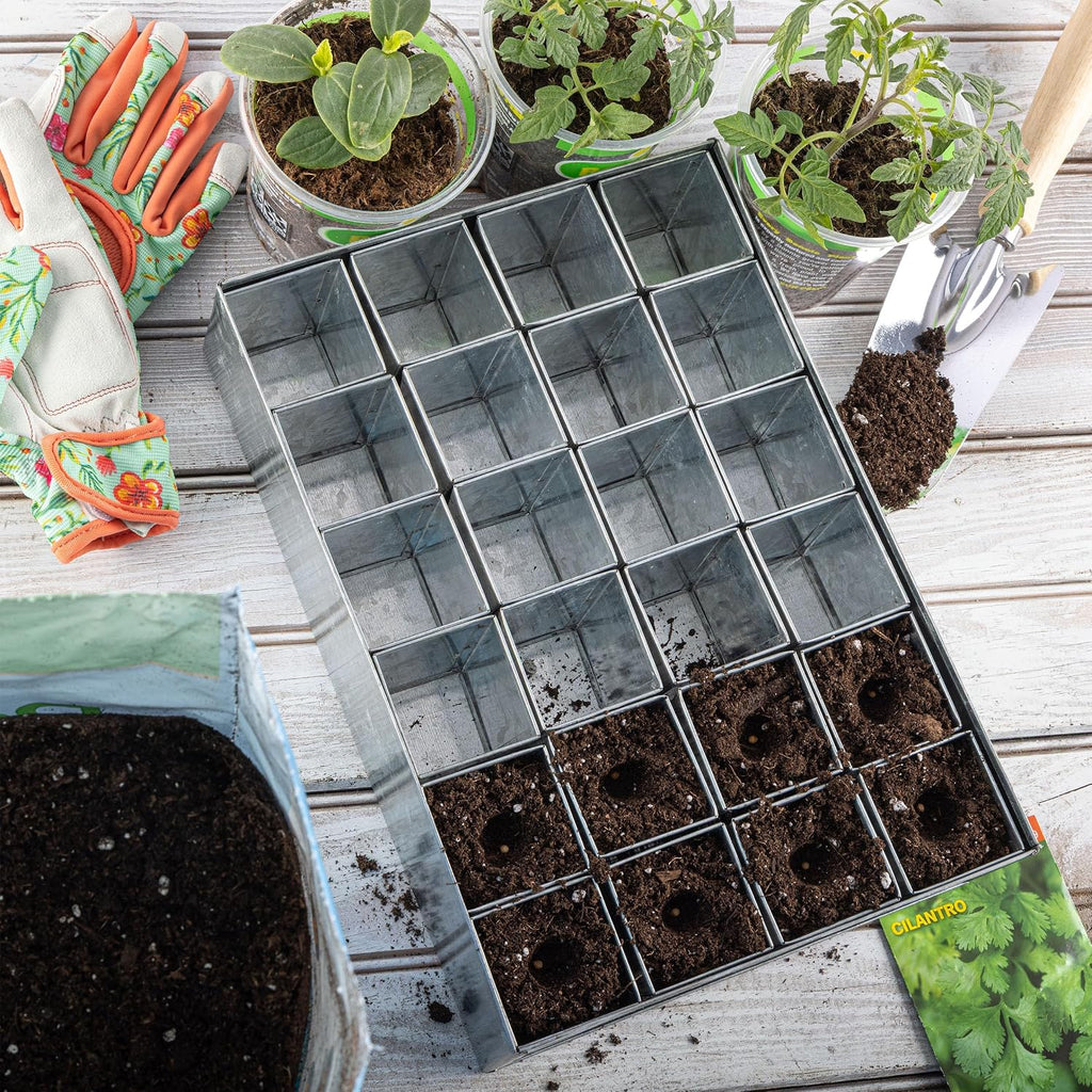 Kings County Tools Seed Starter Tray - Galvanized Steel Metal Seedling Tray with 24 Plant Starter Pots for Planting