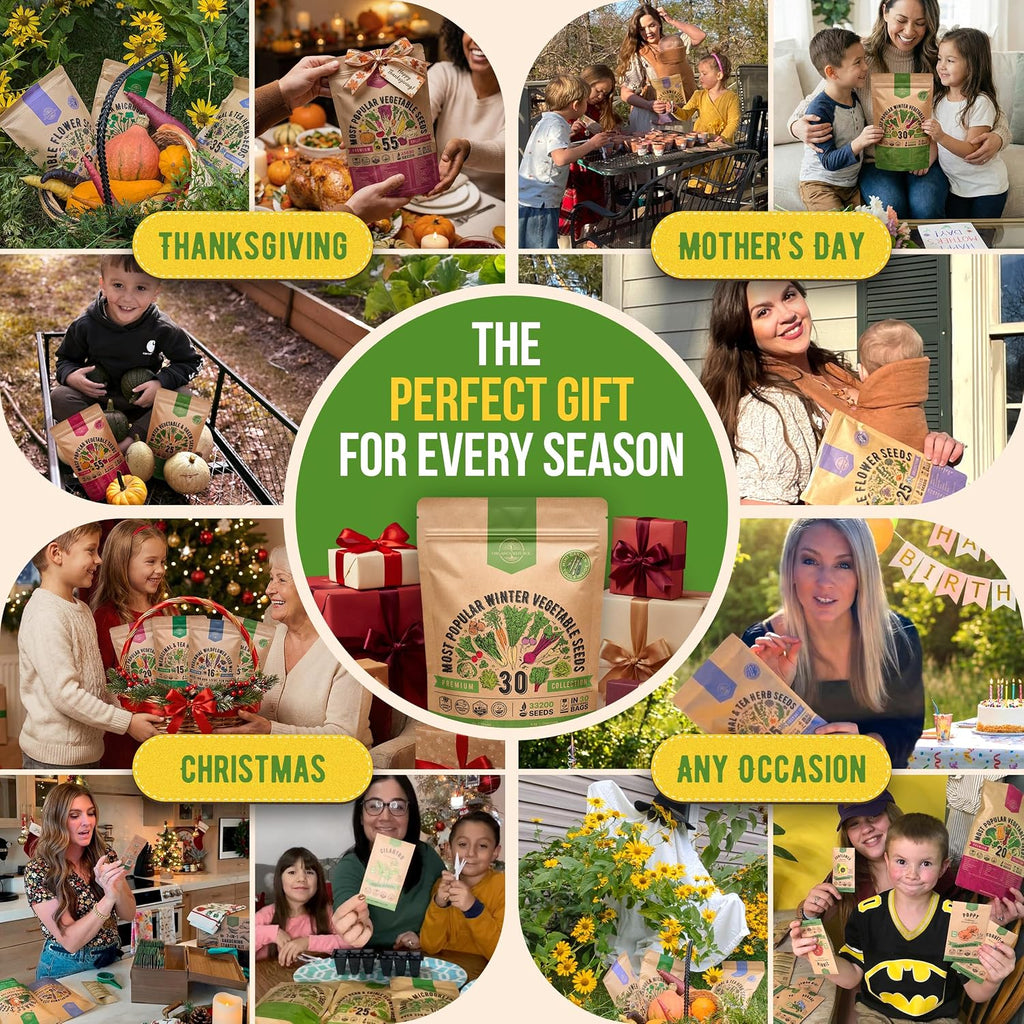 30 Most Popular Winter Vegetable Garden Seeds Variety Pack- Outdoors/Indoor 33,200+ Non-GMO Heirloom Veggie Seeds